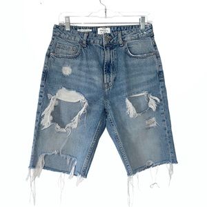 Bershka Distressed High Rise Bermuda Shorts, Sz. 6